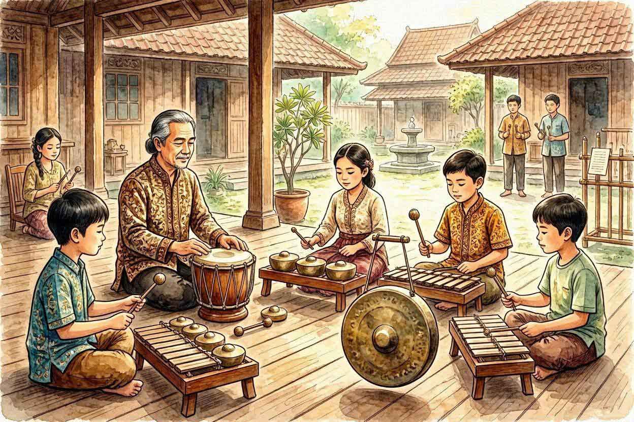 gambar ilustrasi Anak-Anak Belajar Gamelan jawa