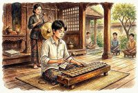 gambar-ilustrasi-Anak-Muda-yang-Belajar-Gamelan gambar ilustrasi Anak Muda yang Belajar Gamelan